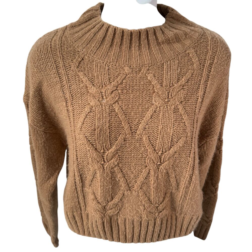 Urban Heritage Womens Cropped Cable Knit Sweater Small Tan Mock Neck Slouch Cozy